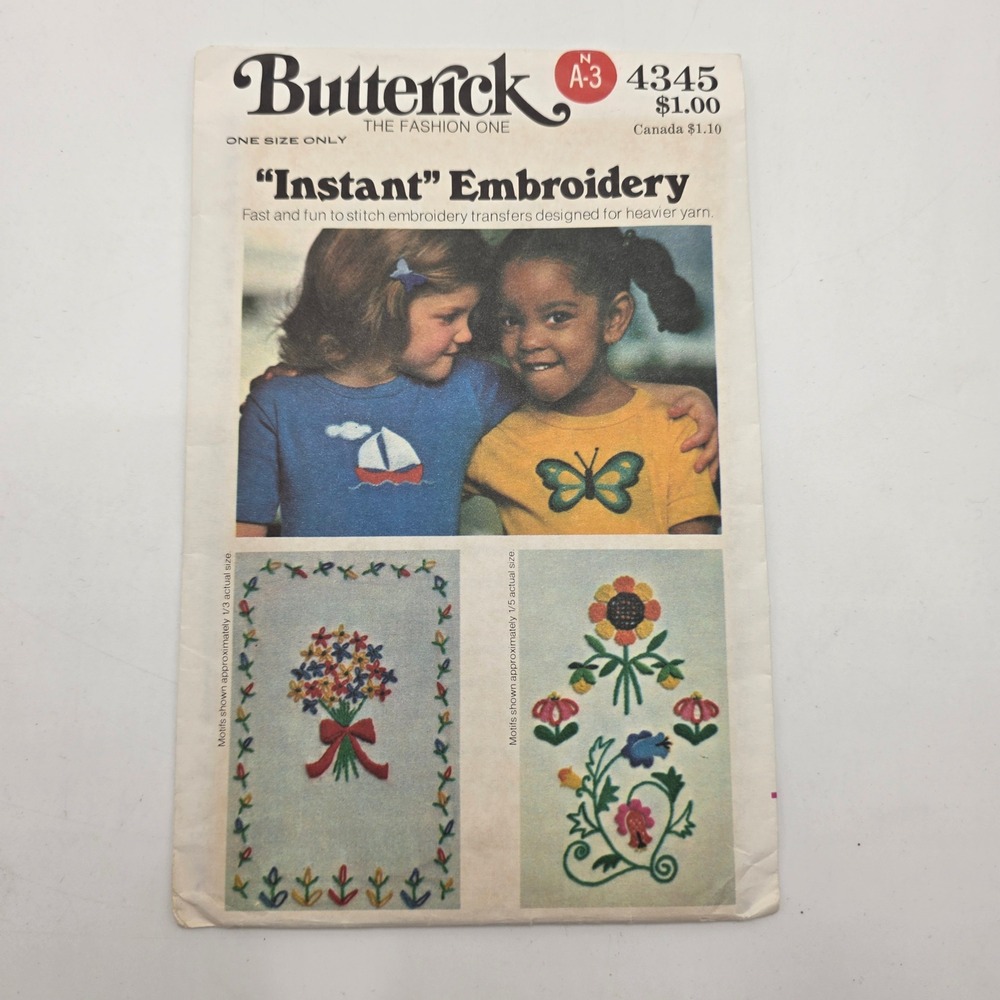 Butterick 4345 Embroidery Transfer Pattern Vintage 70s Floral Southwest Sailboat